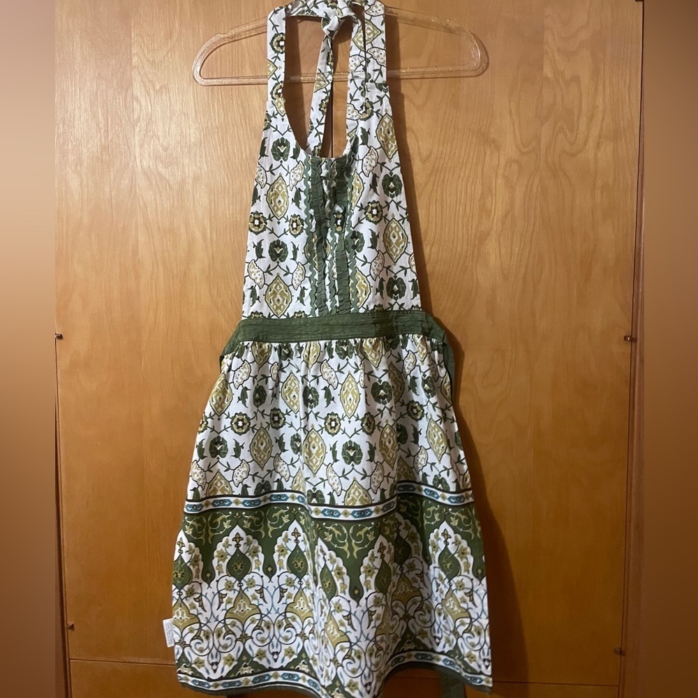 Simply Envogue Green & Gold Pattern Cabin-core, Prairie, Ruffle Trimmed  Apron